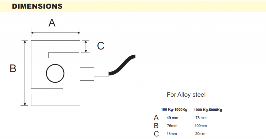 S type load cell dimensions