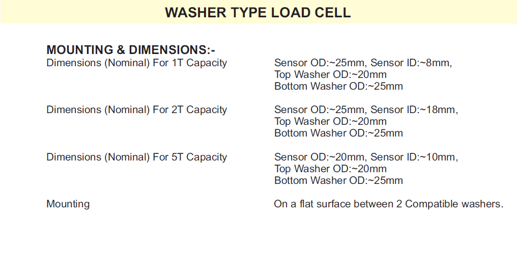 Washer type load cell dimesnions
